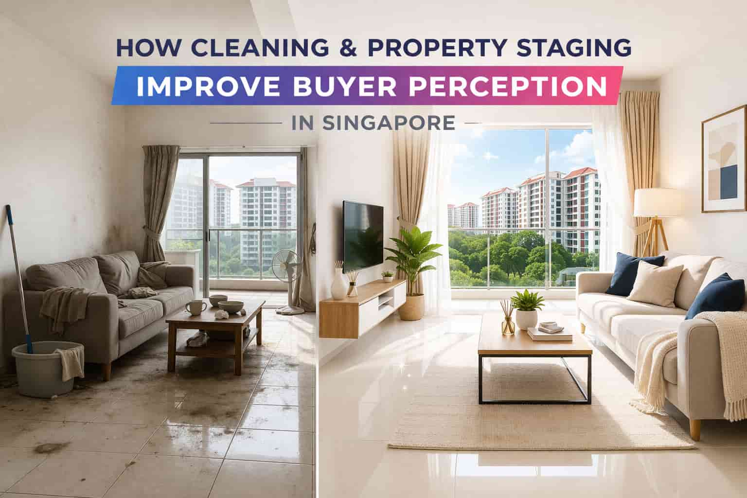Cleaning and property staging improve buyer perception in a bright Singapore home interior