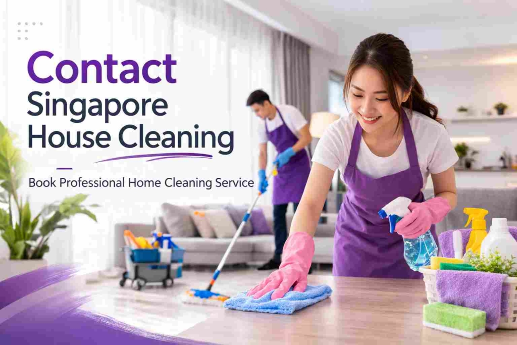 professional house cleaners cleaning a living room in Singapore home