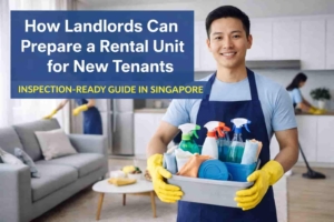 Professional cleaners preparing a rental unit for new tenants in Singapore