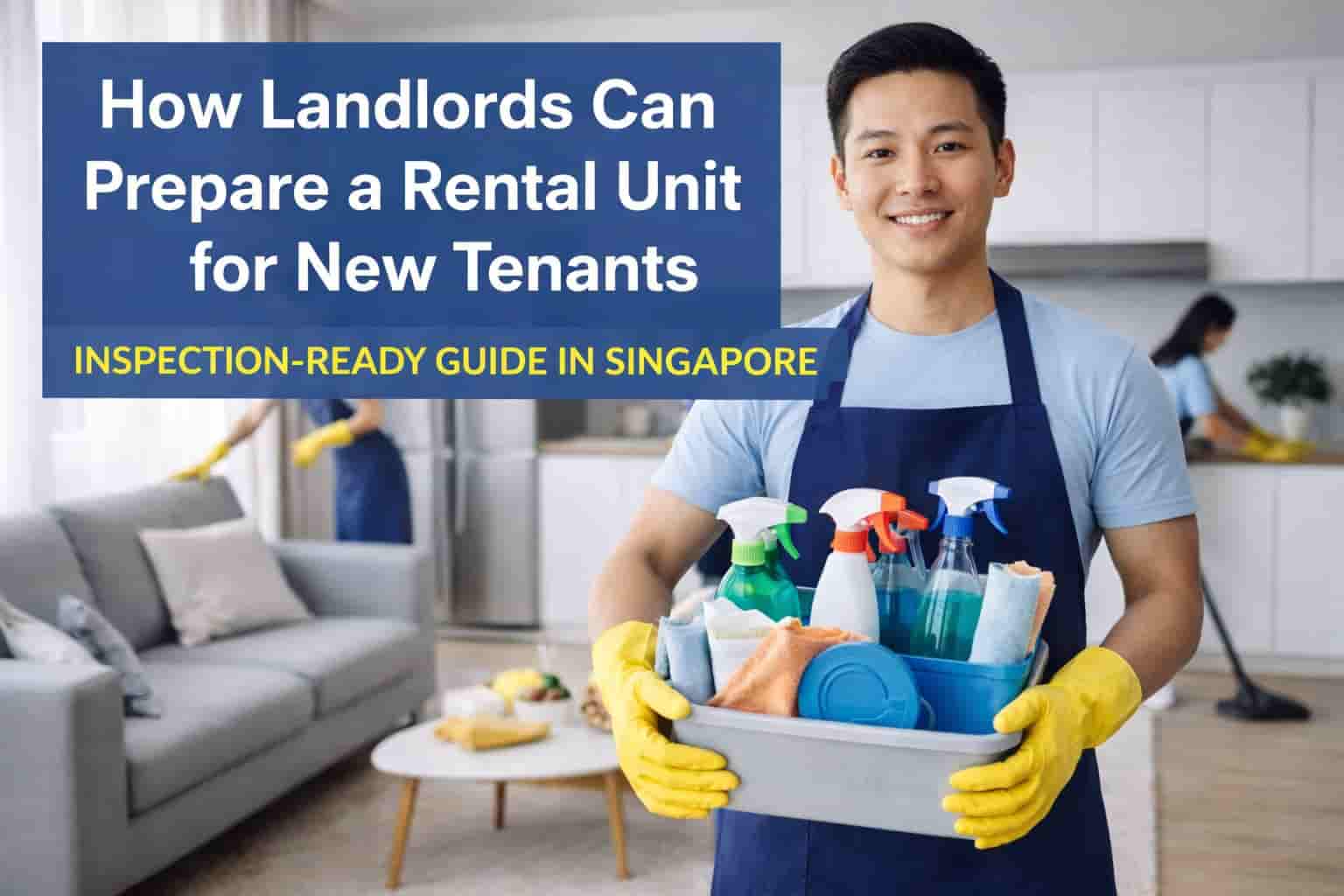 Professional cleaners preparing a rental unit for new tenants in Singapore