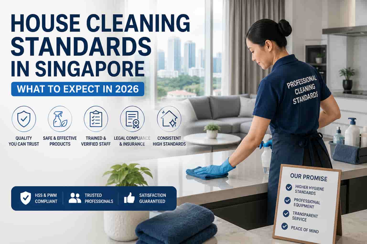 Professional cleaner maintaining hygiene standards inside a modern Singapore home in 2026